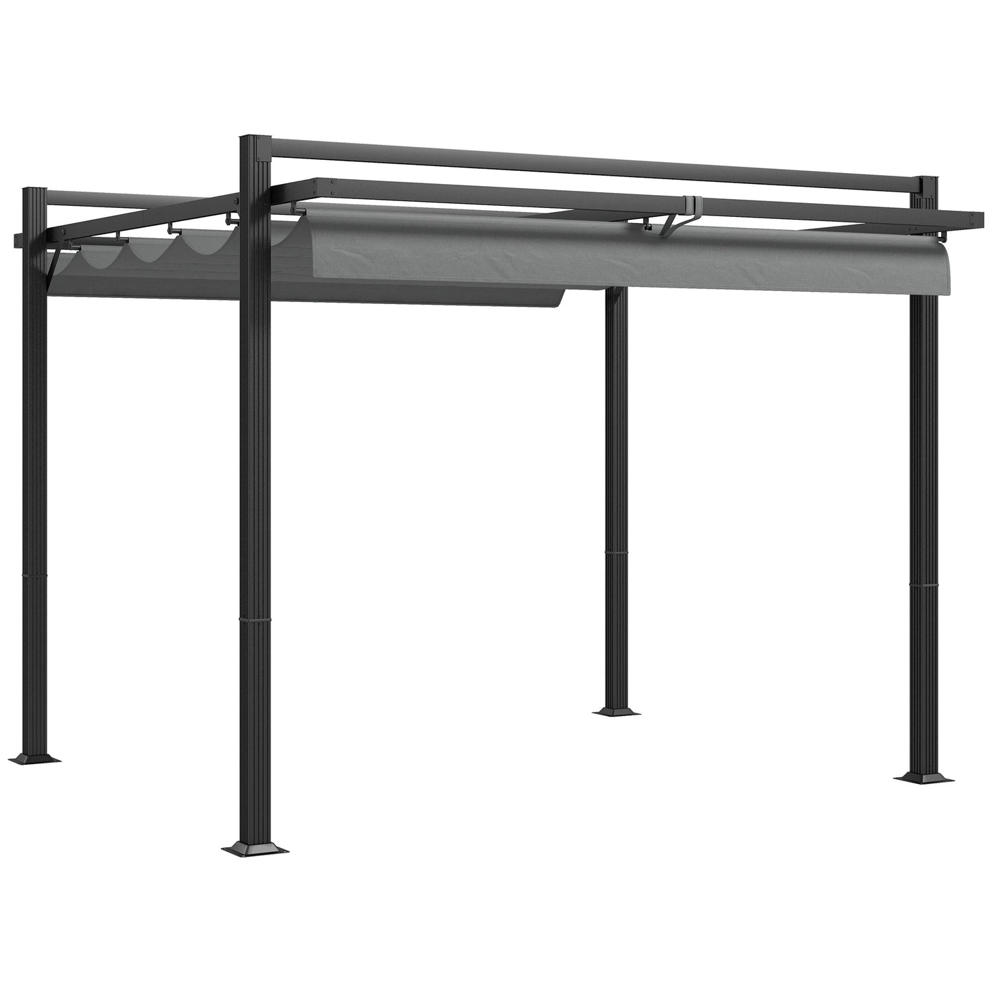 Outsunny 3 x 3(m) Retractable Pergola, Garden Gazebo Shelter with Aluminium Frame, for Grill, Patio, Deck, Dark Grey
