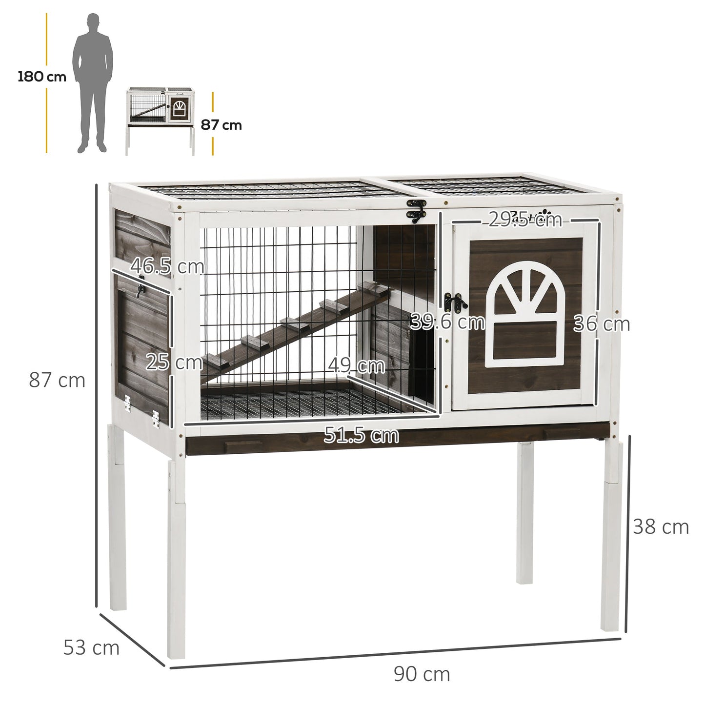 PawHut Wooden Rabbit Hutch, Guinea Pig Cage, with Removable Tray, Openable Roof
