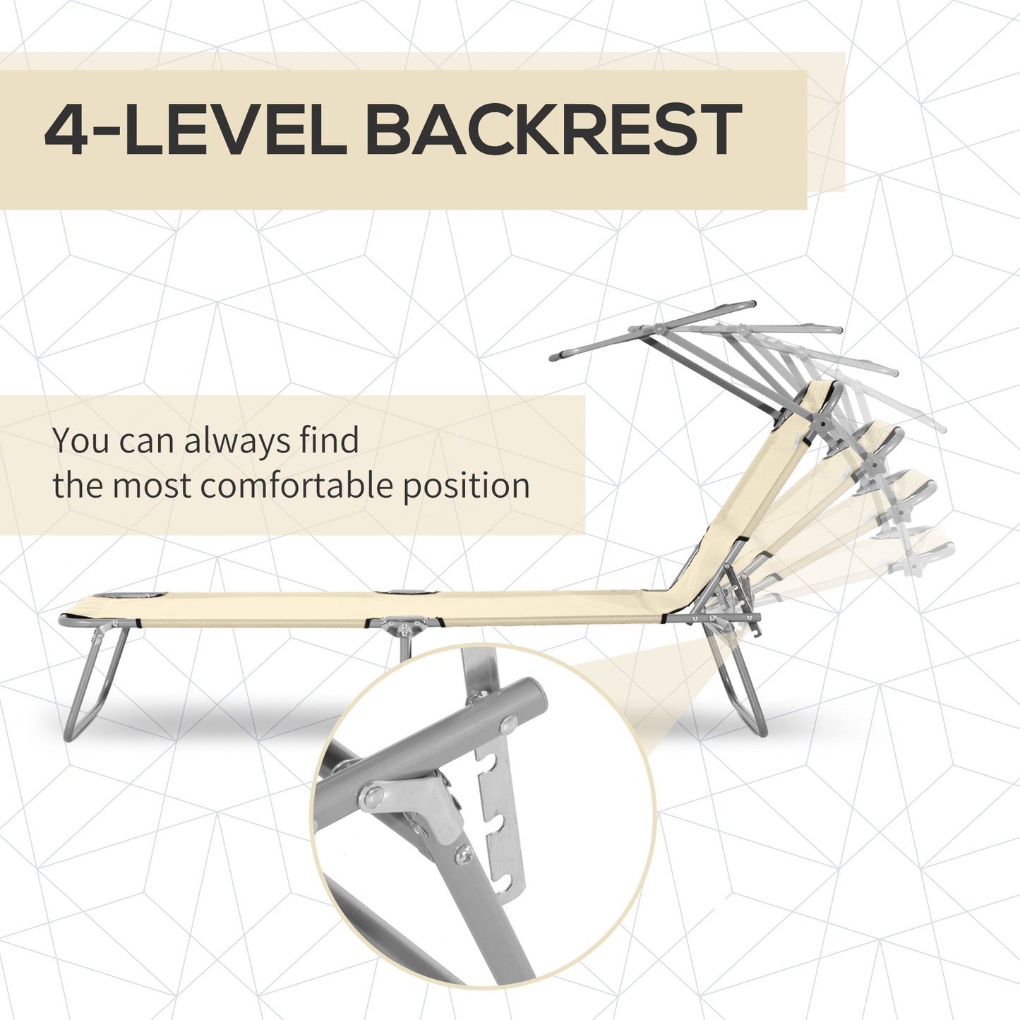 كرسي استرخاء خارجي قابل للطي من Outsunny، مسند ظهر قابل للتعديل على 4 مستويات مع مظلة شمسية قابلة للتعديل للشاطئ والحديقة والفناء، لون بيج