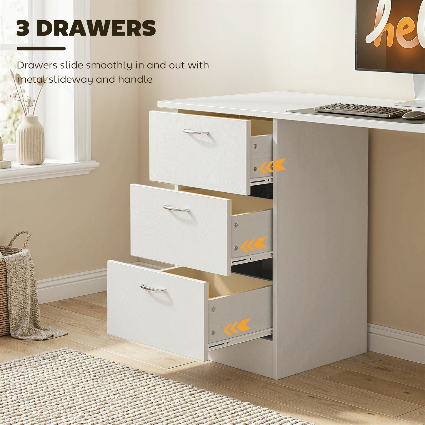 HOMCOM Computer Desk, Home Office Desk, Writing Table, PC Workstation with 3 Storage Shelves and 3 Drawers for Working, Study, 120 x 49 x 72 cm, White