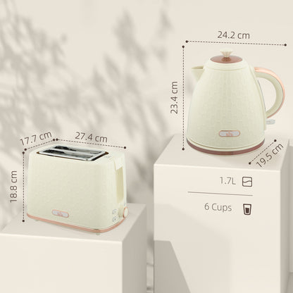 HOMCOM 1.7L 3000W Fast Boil Kettle & 2 Slice Toaster Set, Kettle and Toaster Set with Auto Shut Off, Browning Controls, Beige