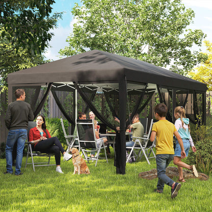 Outsunny 3 x 6m Pop Up Gazebo, zadaszenie zewnętrzne, namiot imprezowy na wesele z 6 ściankami z siatki i torbą transportową, czarny
