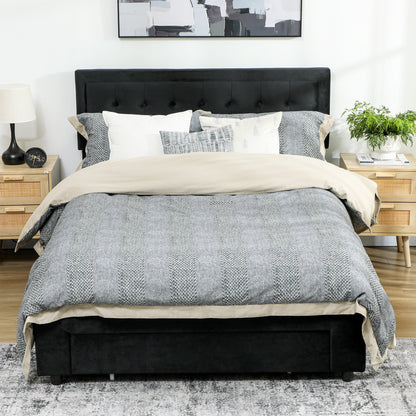 HOMCOM King Size Ottoman Bed Frame, with Front Drawer - Black