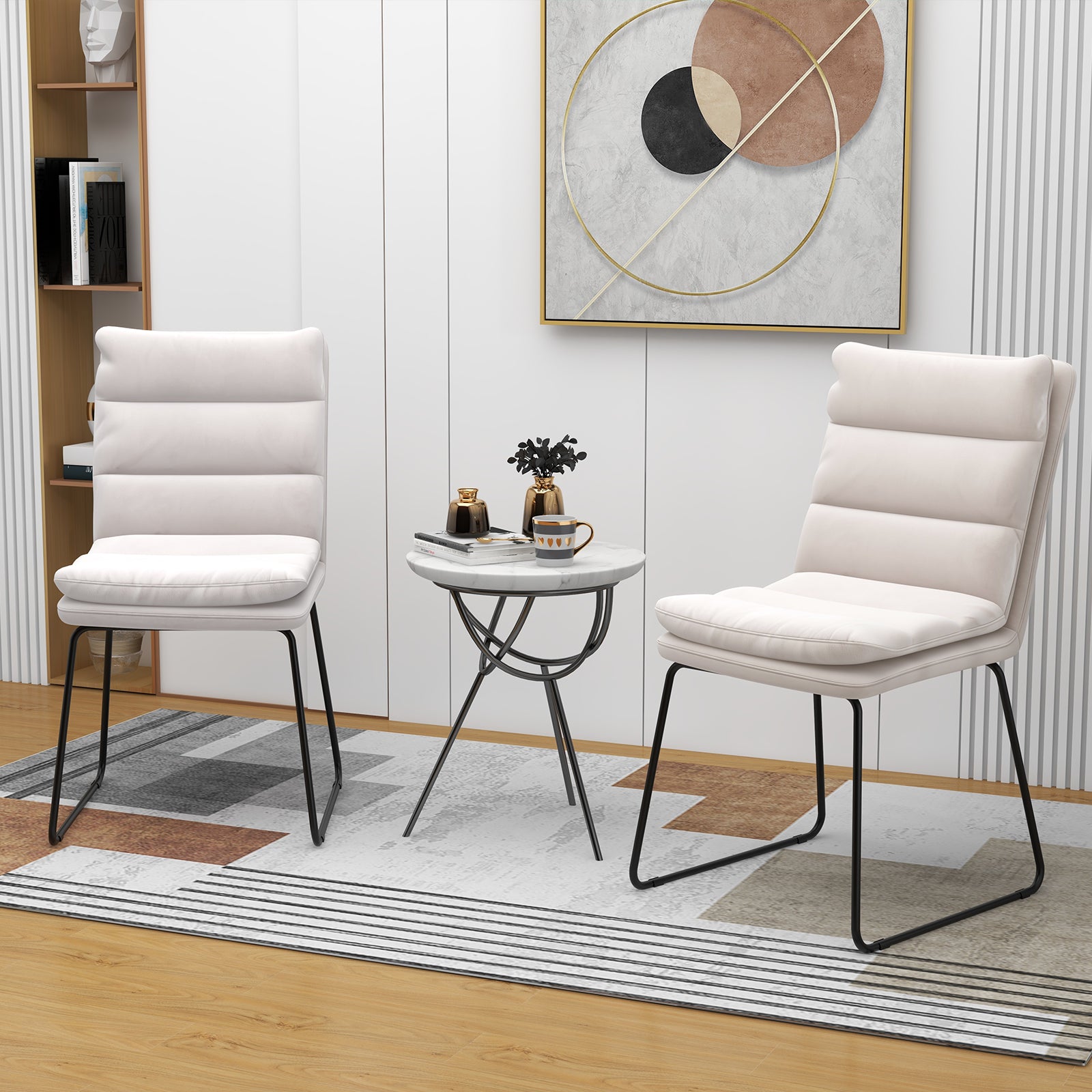 Leisure Chair Upholstered Accent Chair with Wood Heavy-duty Metal Frame-White