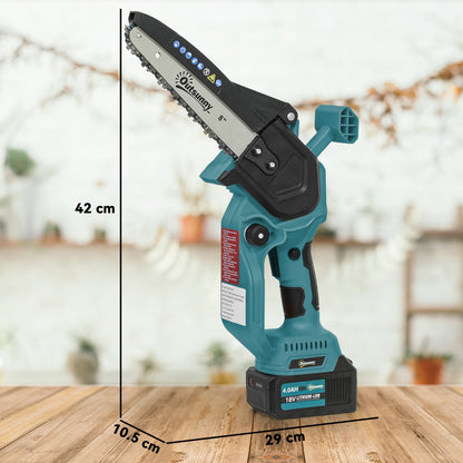 Outsunny Mini Chainsaw Cordless, 8 Inch Electric Chainsaw with 2 x 4000mAh Batteries, Brushless Motor and Safety Lock for Tree Trimming, Garden, Wood Cutting, Blue