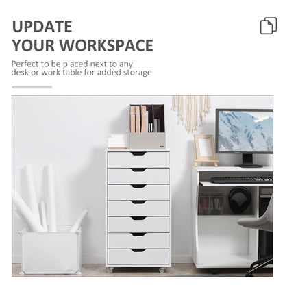 Vinsetto Seven-Drawer Filing Cabinet, with Wheels - White