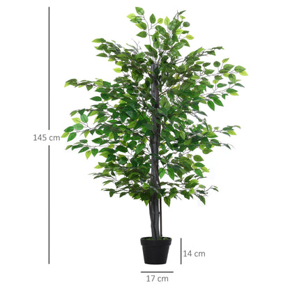 Outsunny Set of 2 Artificial Plants White Rose Floral in Pot, Fake Plants for Home Indoor Decor, 90cm, Purple