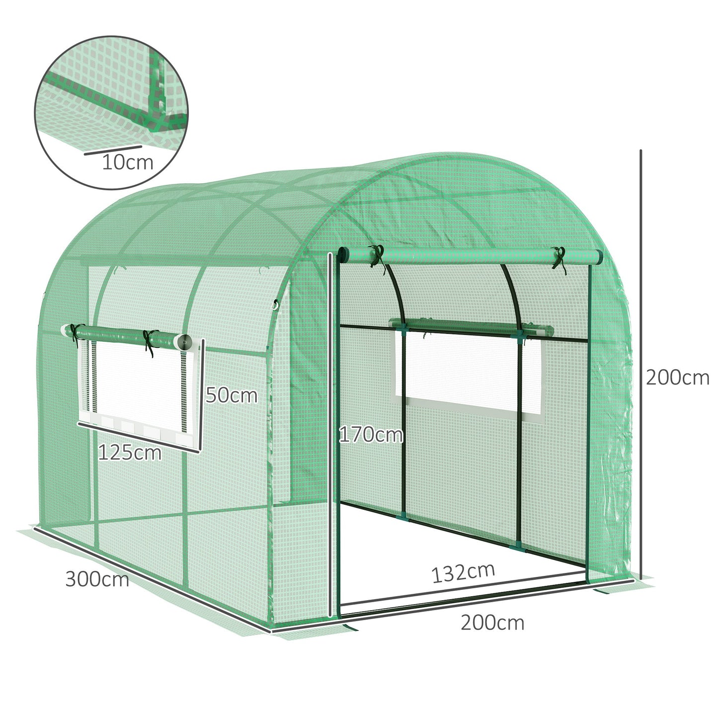 Outsunny 300 x 200cm Tunel foliowy typu walk-in - zielony