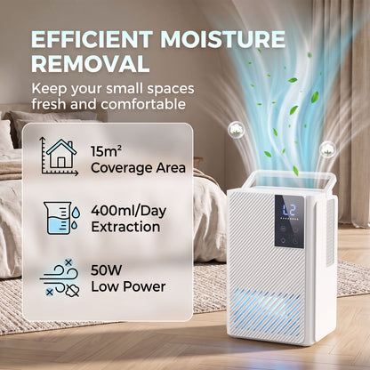HOMCOM 400mL/Day Small Dehumidifier, RGB Mood Lights, 24H Timer, LED Display, Dehumidifier for Home Damp, White