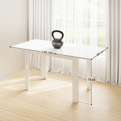 HOMCOM Extending Six-Person High Gloss Dining Table - White