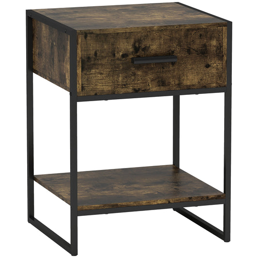 HOMCOM Modern Bedside Table - Rustic Brown