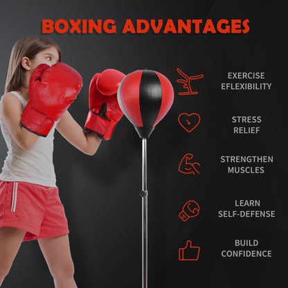 HOMCOM Kids Training Boxing Punch Ball Set 125-145H x _43cm with Gloves Air Pump Adjustable Height Freestanding Exercise Training for Kids and Teenagers