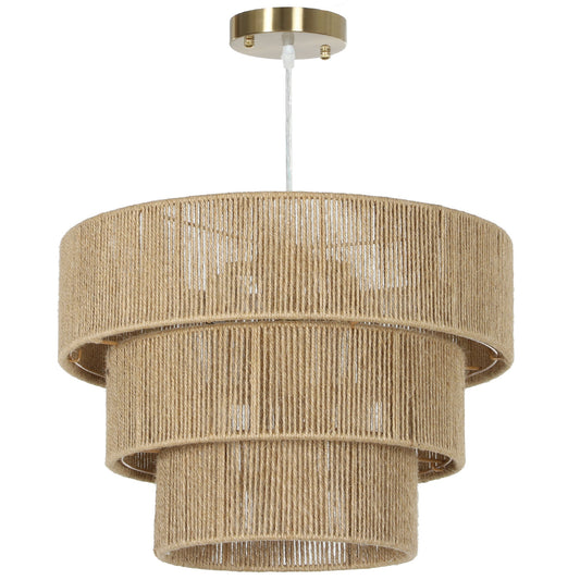 HOMCOM Lampa sufitowa z liny konopnej, 3-warstwowa lampa wisząca Boho, oprawy sufitowe E14 Vintage do salonu, sypialni, kuchni, korytarza, jasnobrązowe