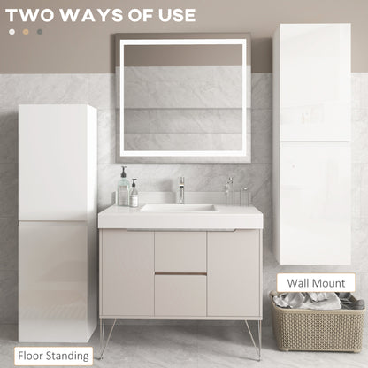 kleankin Bathroom Storage Unit, Tall Bathroom Cabinet with 2 Cupboards and Adjustable Shelves, White