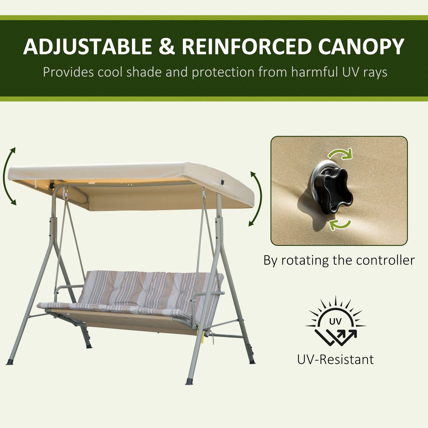 Outsunny Three-Seater Garden Swing Seat - Light Brown