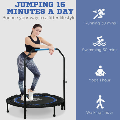 HOMCOM 40" Foldable Mini Fitness Trampoline, with Adjustable Foam Handle, Blue