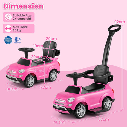 Licensed FIAT Ride On Car 2-in-1 Push Car with Removable Handle-Pink