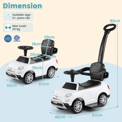 Licensed FIAT Ride On Car 2-in-1 Push Car with Removable Handle-White
