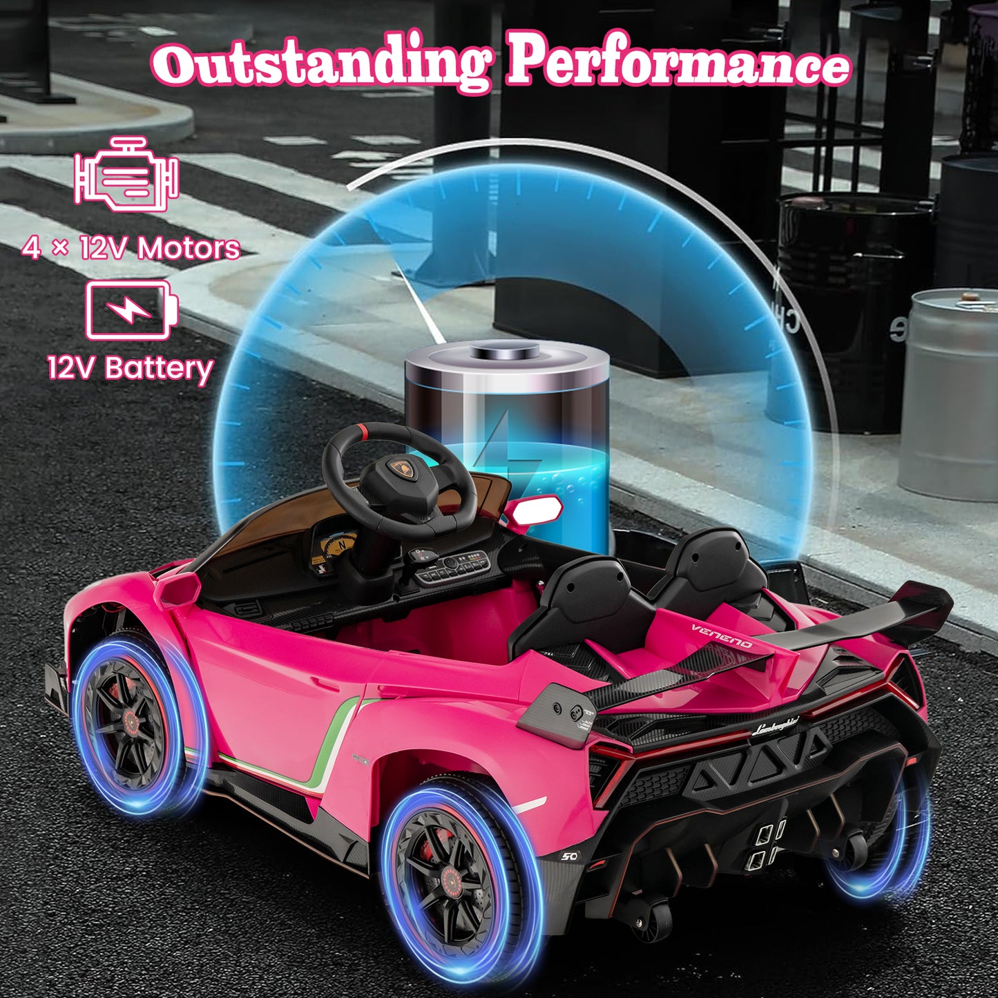 4WD Kids Ride On Sports Car Lamborghini with Taillights-Pink