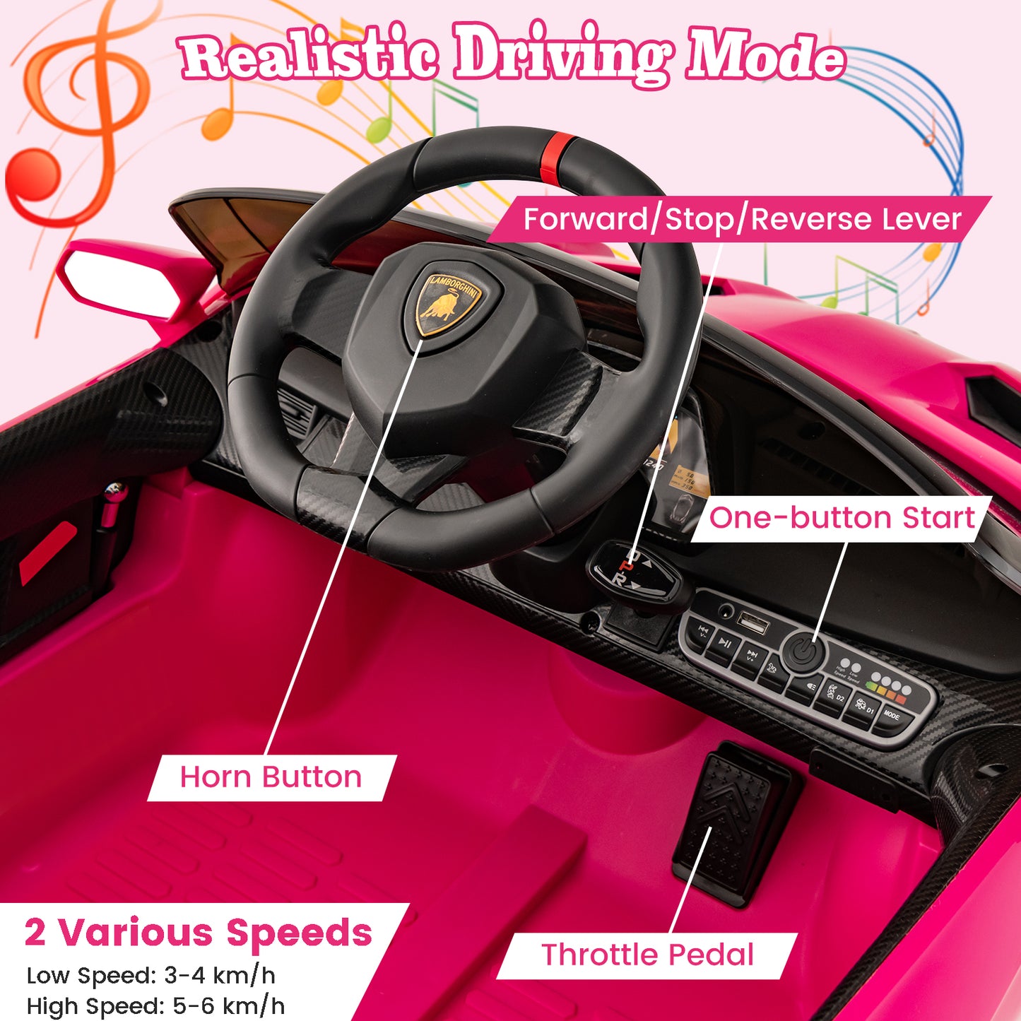 Licensed Lamborghini 4WD Kids Ride-on Sports Car-Pink
