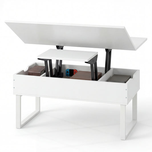 Lift Top Coffee Table 3-in-1 Convertible Coffee Table with 3 Storage Compartments-White