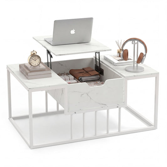 Lift Top Coffee Table Modern Center Table with Hidden Storage Compartment-White