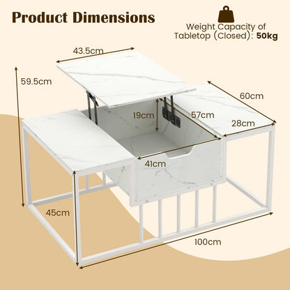 Lift Top Coffee Table Modern Center Table with Hidden Storage Compartment-White