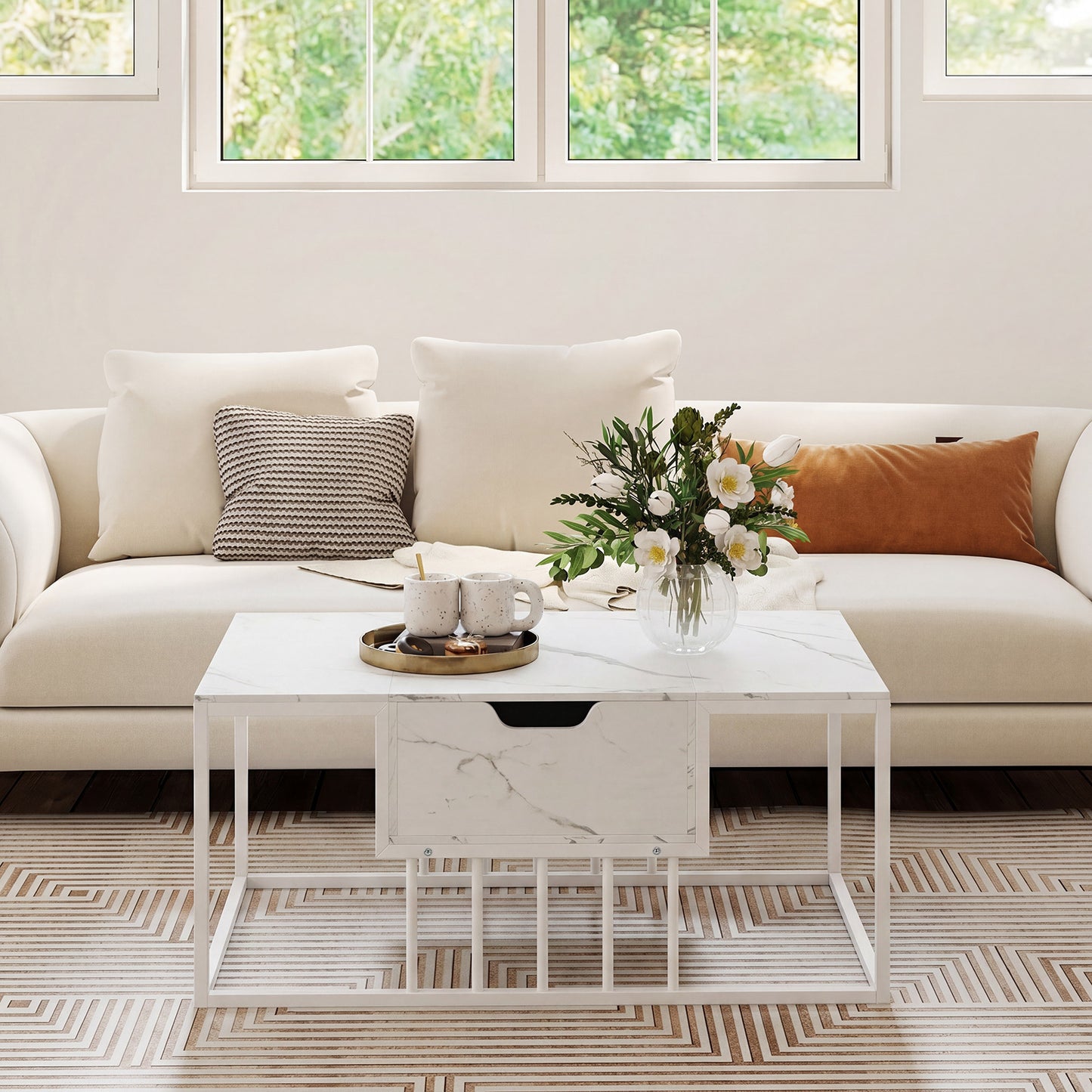 Lift Top Coffee Table Modern Center Table with Hidden Storage Compartment-White