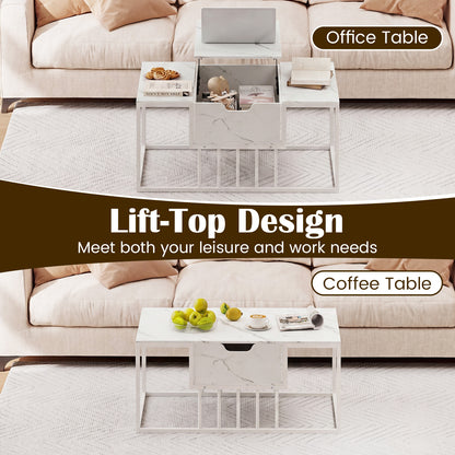 Lift Top Coffee Table Modern Center Table with Hidden Storage Compartment-White