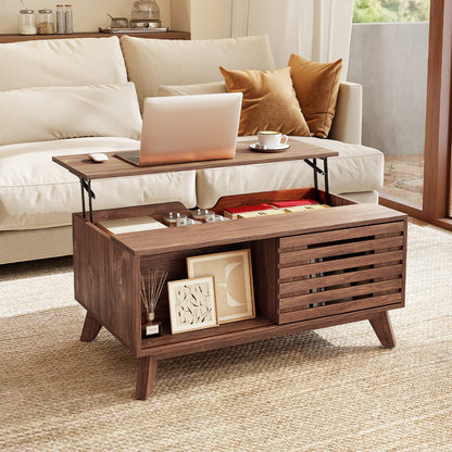 Lift Top Coffee Table with Hidden Compartment for Living Room-Brown