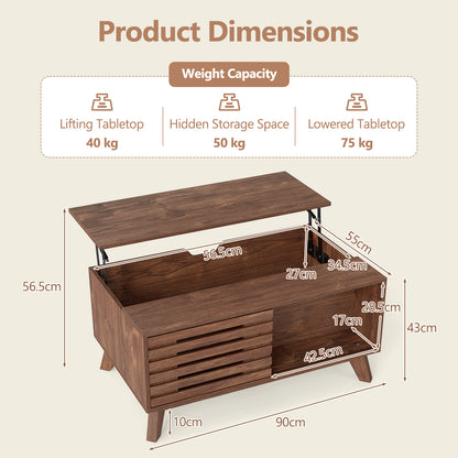 Lift Top Coffee Table with Hidden Compartment for Living Room-Brown