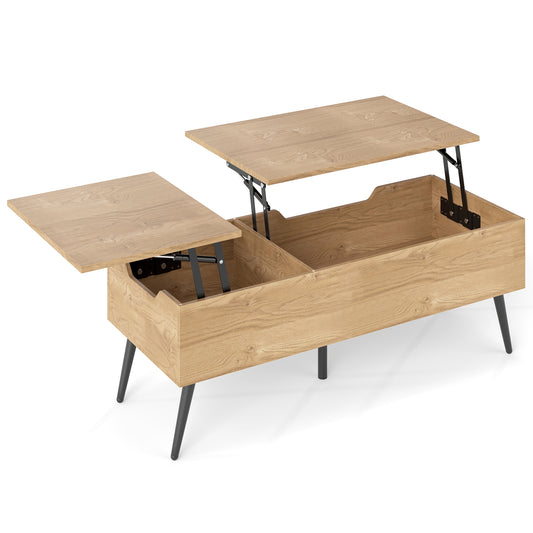 Lift Top Coffee Table Modern Center Table with 2 Hidden Storage Compartments-Natural