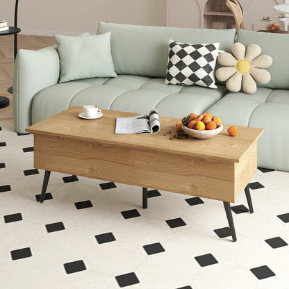 Lift Top Coffee Table Modern Center Table with 2 Hidden Storage Compartments-Natural