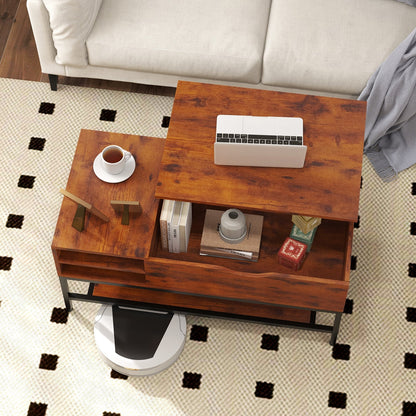 Lift Top Coffee Table with Hidden Compartment and Removable Shelf-Rustic Brown