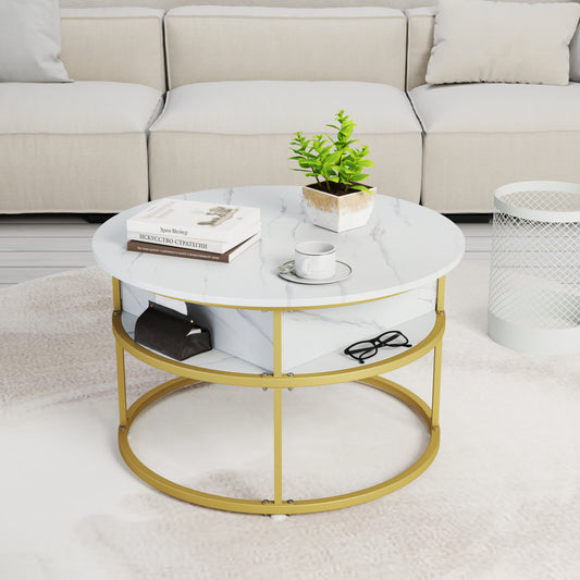 80cm Lift Top Coffee Table with Hidden Compartment and Side Shelves-White