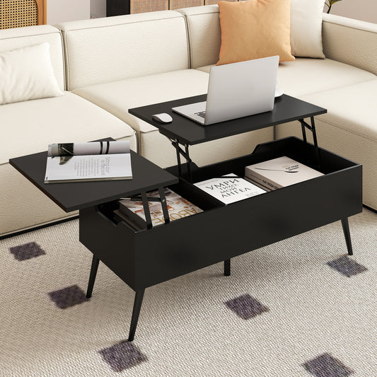 Lift Top Coffee Table Modern Center Table with 2 Hidden Storage Compartments-Black