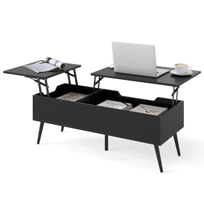 Lift Top Coffee Table Modern Center Table with 2 Hidden Storage Compartments-Black