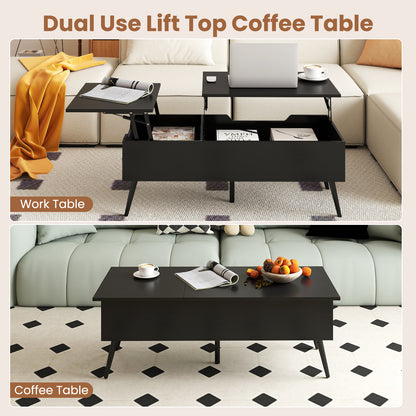 Lift Top Coffee Table Modern Center Table with 2 Hidden Storage Compartments-Black