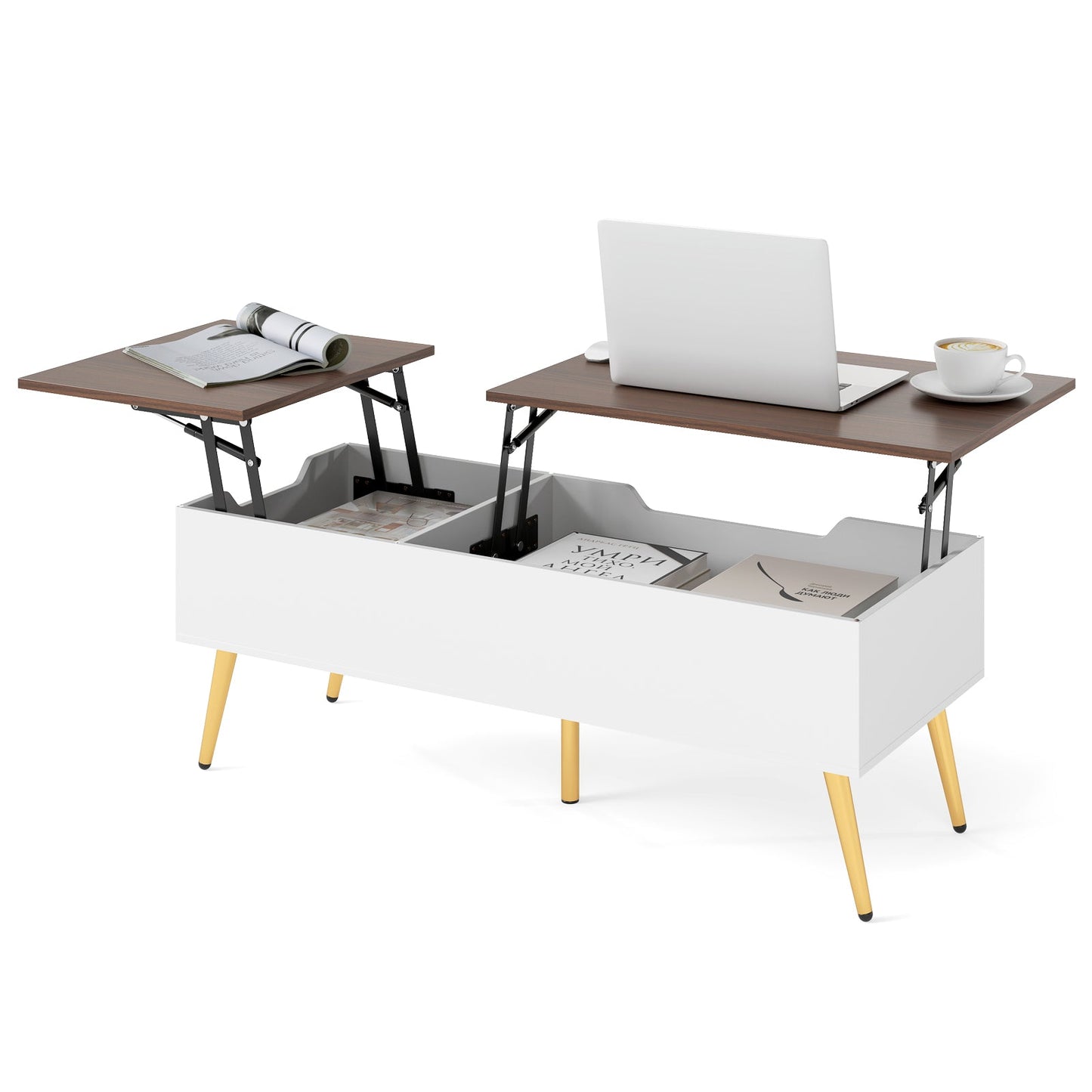 Lift Top Coffee Table Modern Center Table with 2 Hidden Storage Compartments-Walnut