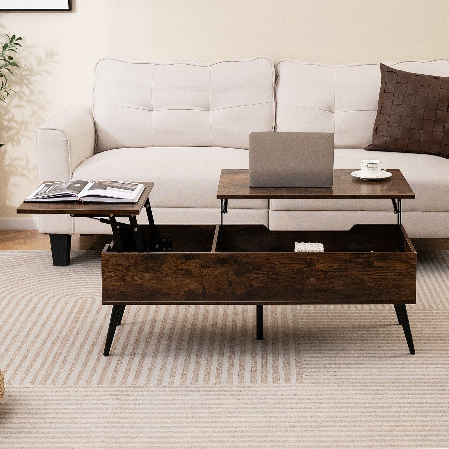 Lift Top Coffee Table Modern Center Table with 2 Hidden Storage Compartments-Rustic Brown