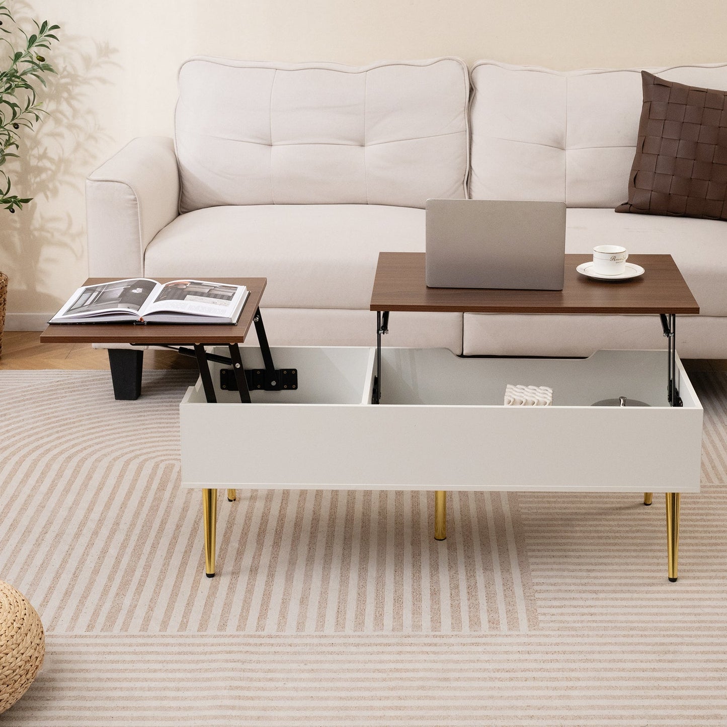Lift Top Coffee Table Modern Center Table with 2 Hidden Storage Compartments-Walnut