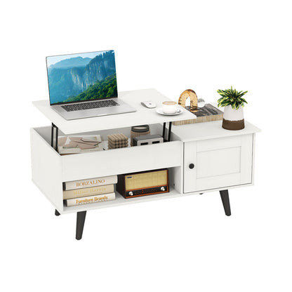 Lift Top Coffee Table with Storage Living Room Table with Hidden Compartment-White