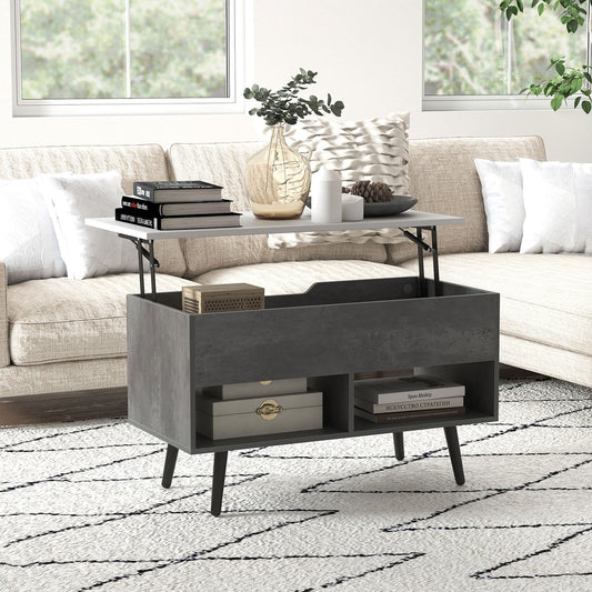 Lift Top Coffee Table with Hidden Compartment and Open Storage Shelves-Grey