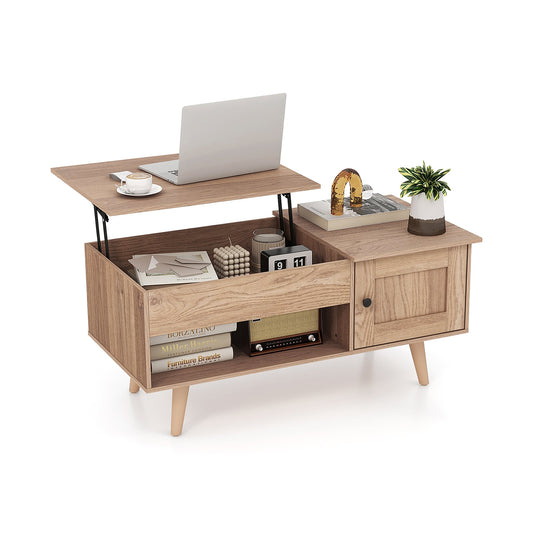 Lift Top Coffee Table with Storage Living Room Table with Hidden Compartment-Natural