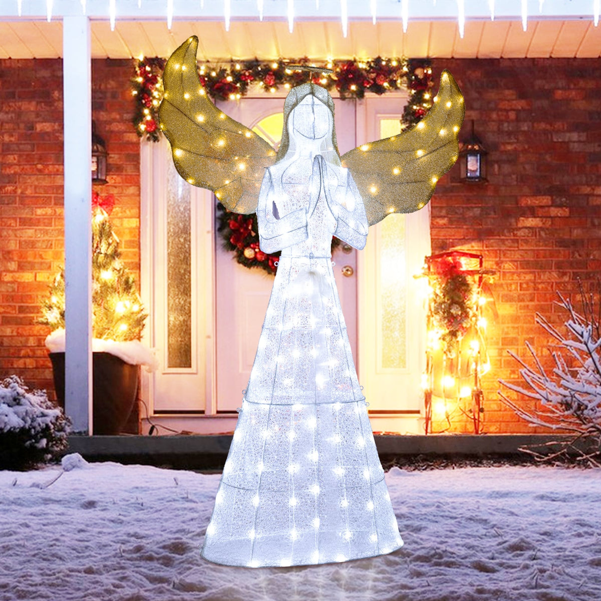 Light-up Winged Holiday Figure with 150 LED Lights Zip Ties and Ground Stakes