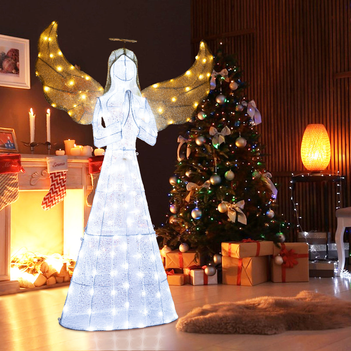 Light-up Winged Holiday Figure with 150 LED Lights Zip Ties and Ground Stakes