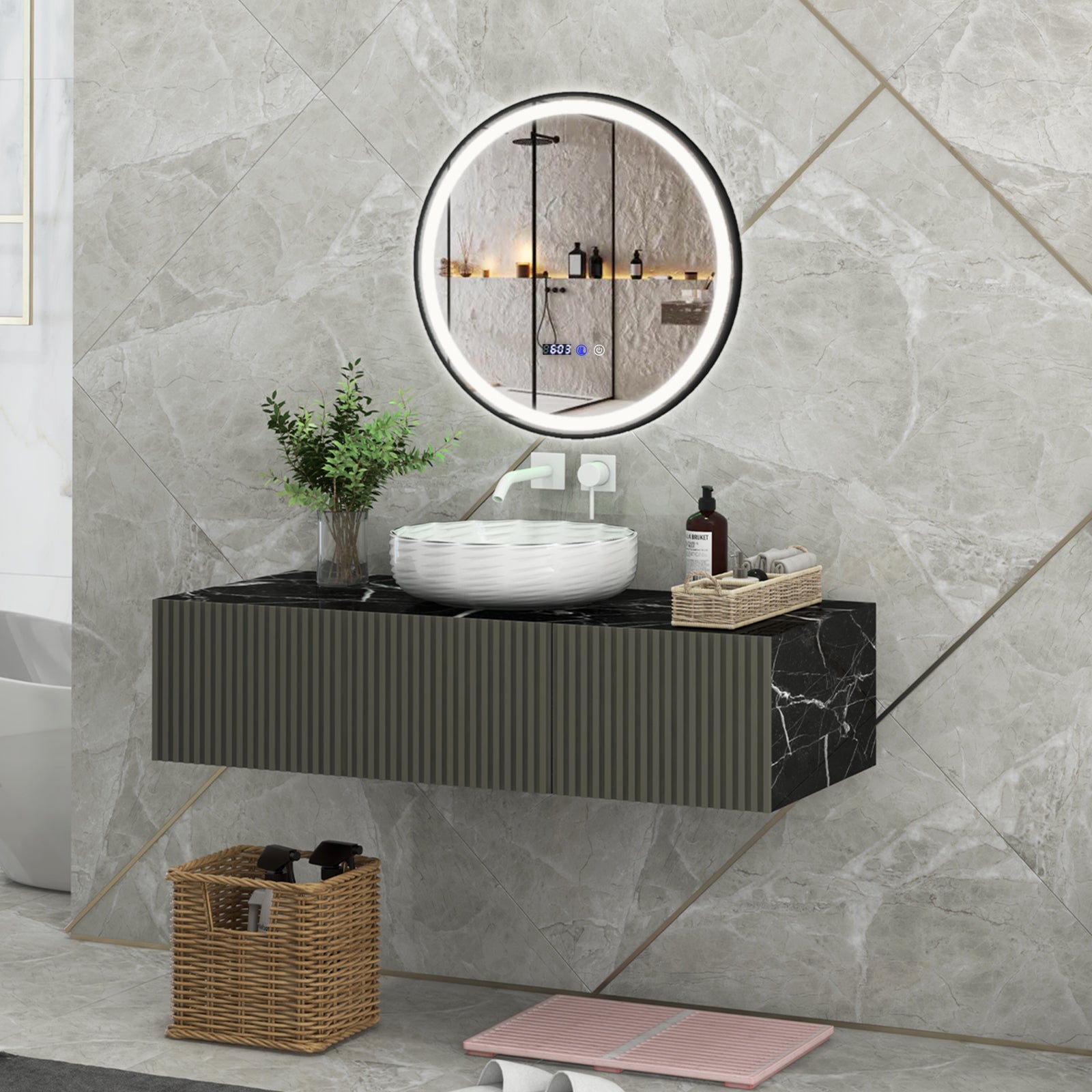 Lighted Bathroom Mirror with 3 Color LED Light Memory Function