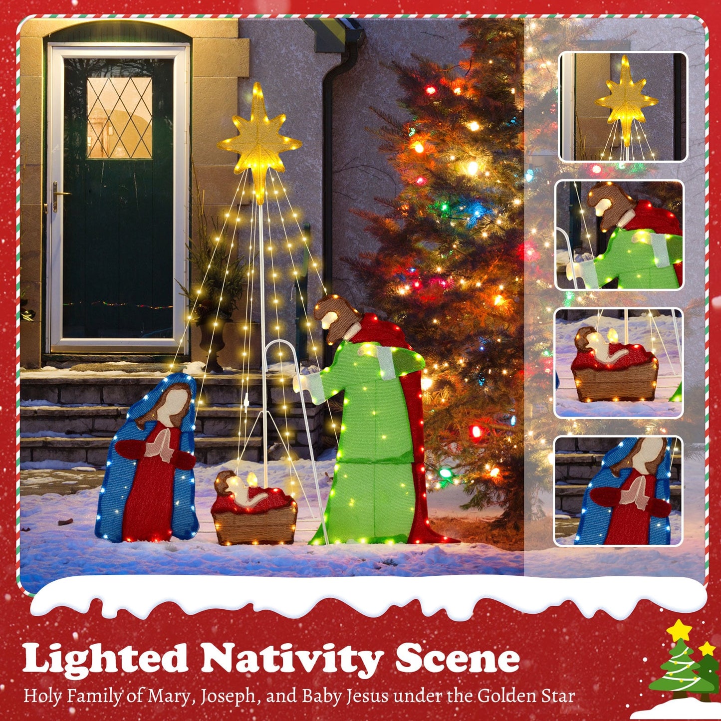 Nativity Scene Pre-lit Holy Family Christmas Decoration with 209 Warm White LED Lights