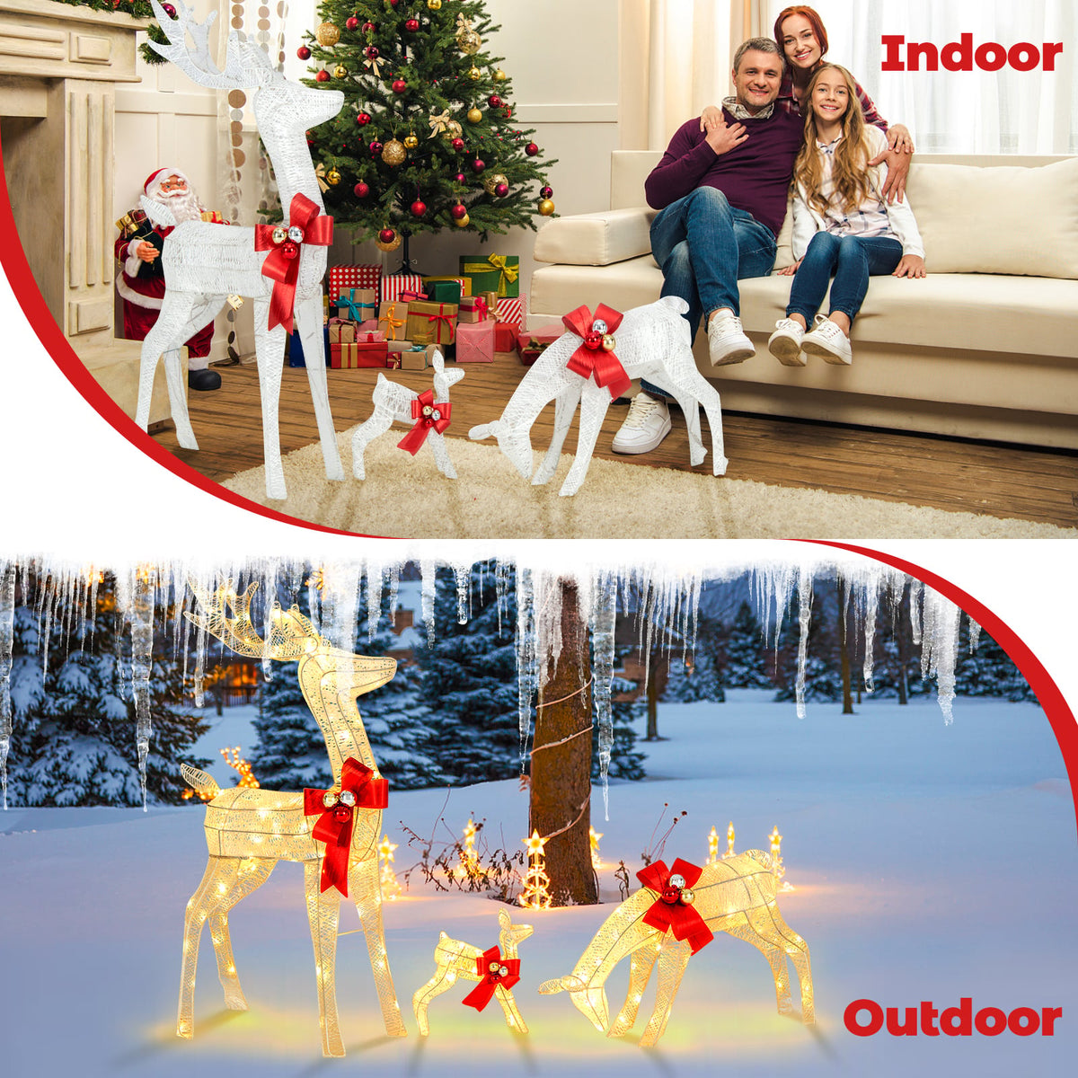 3 Pieces Lighted Reindeer Family Set with 230 LED Lights and Stakes