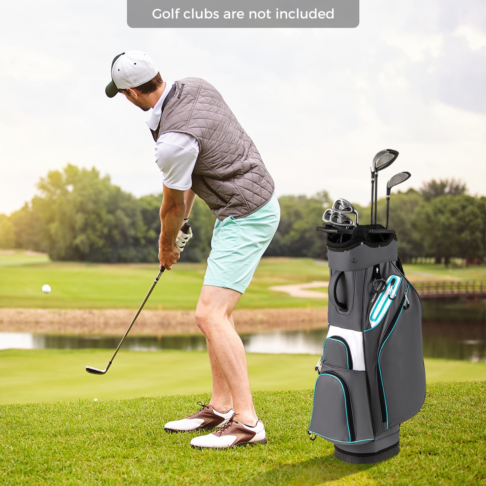 Lightweight Golf Cart Bag with 14-Way Divider Top and Cooler Pocket-Grey